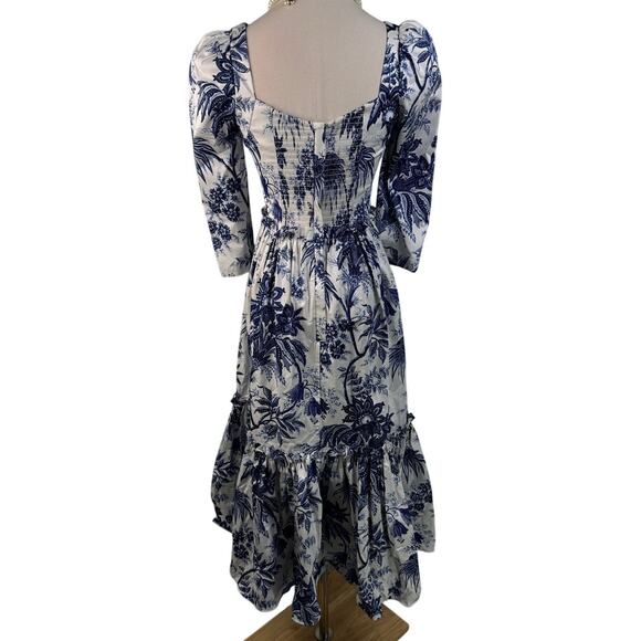 Cara Cara Blue Hill Dress jacobean toile navy blue white Size 4 - Picture 11 of 16